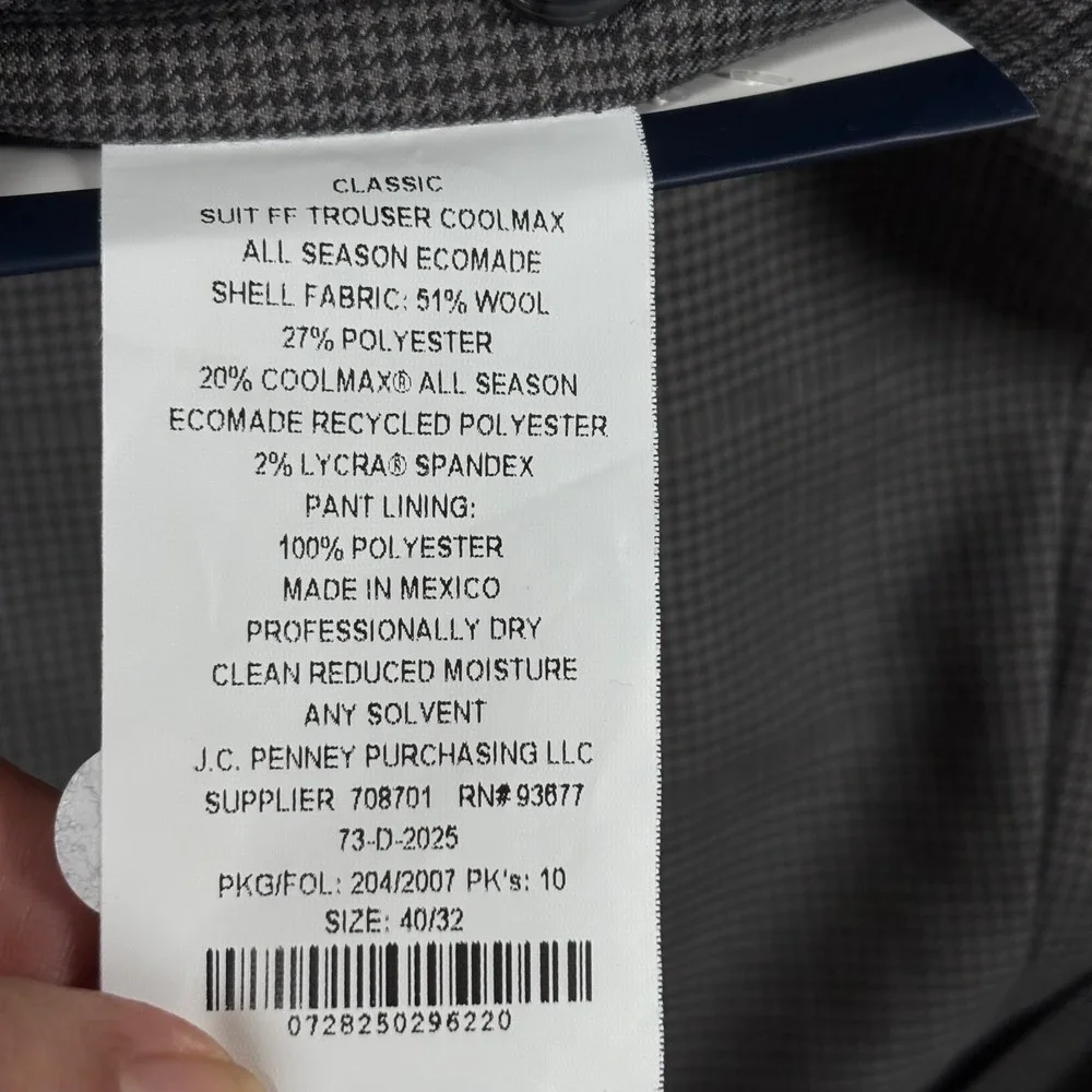 Stafford CoolMax Ecomode Gray Houndstooth Classic Wool Blend Dress Pants 40x32